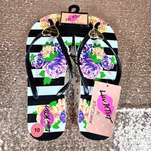 Betsey Johnson Ariah Flip Flops Sandals Shoes Size 10M Black Multi Floral Slide